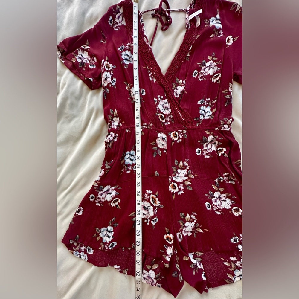 Deep Red Floral Romper - Picture 4 of 5